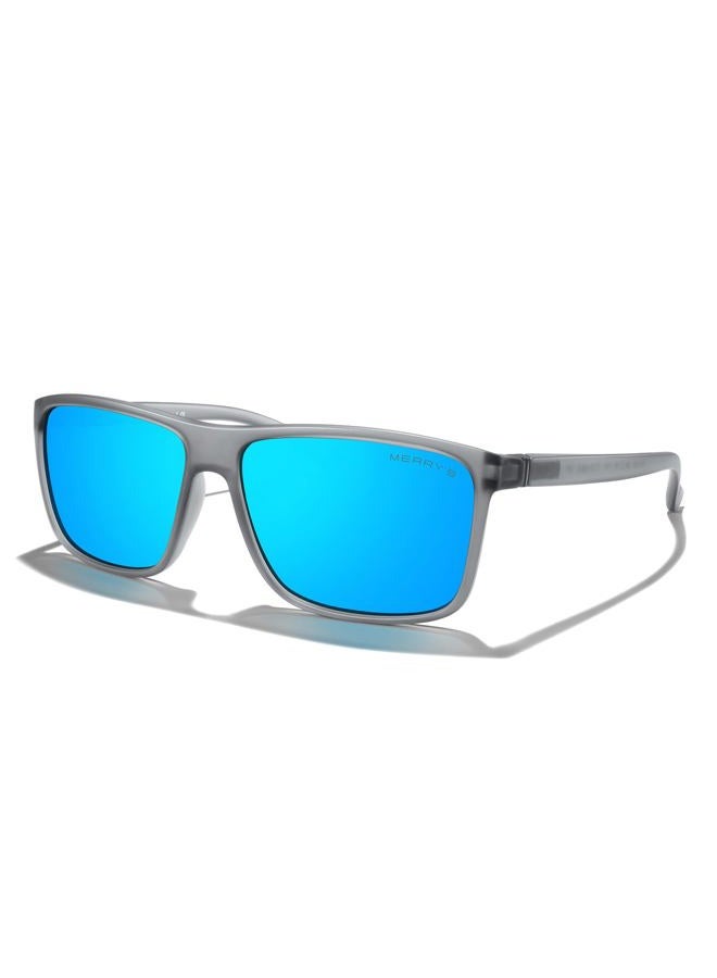 MERRY'S Rectangular Polarized Sports Sunglasses for Men Running Cycling Driving Fishing Women UV400 Protection S8225, Tra Gray Frame/Gray Metal/Blue Mirror Lens, Lens Width: 58 Millimeters - Image 1