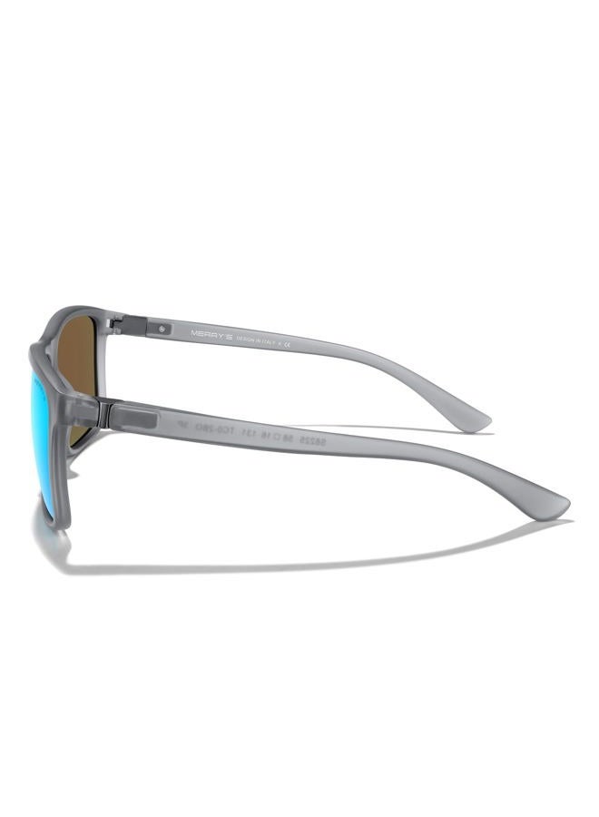 MERRY'S Rectangular Polarized Sports Sunglasses for Men Running Cycling Driving Fishing Women UV400 Protection S8225, Tra Gray Frame/Gray Metal/Blue Mirror Lens, Lens Width: 58 Millimeters - Image 3