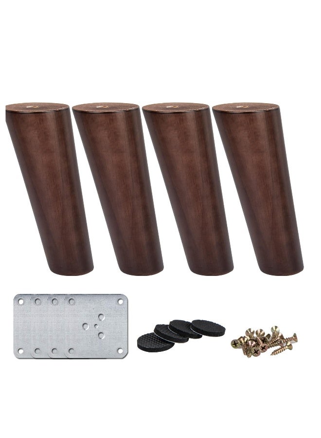 Wooden Furniture Legs, 4PCS Soild Wood Oblique Tapered Walnut Replacement Feet, Mounting Plate for Couch Sofa Cabinet TV Stand Armchair, 4 inch / 10cm - Image 1