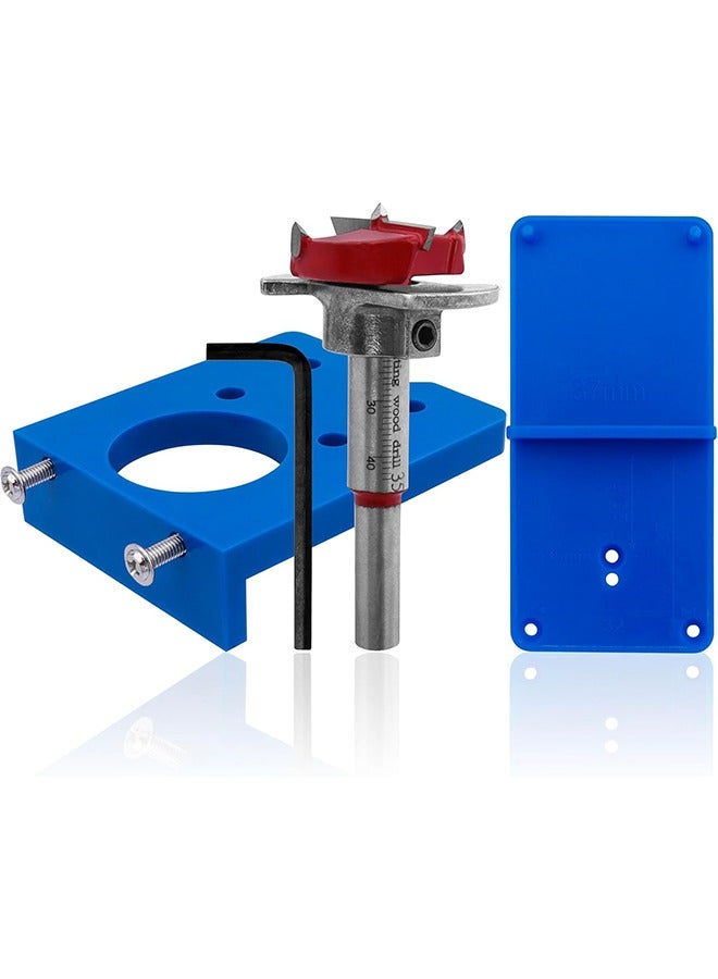 35mm Concealed Hinge Jig Kit - Adjustable Depth Carbide Forstner Drill Bit Hinge Boring Hole Saw Cutter with Door Hinges Drilling Guide for Cupboard Cabinet Door Hinge Installation  - Image 1