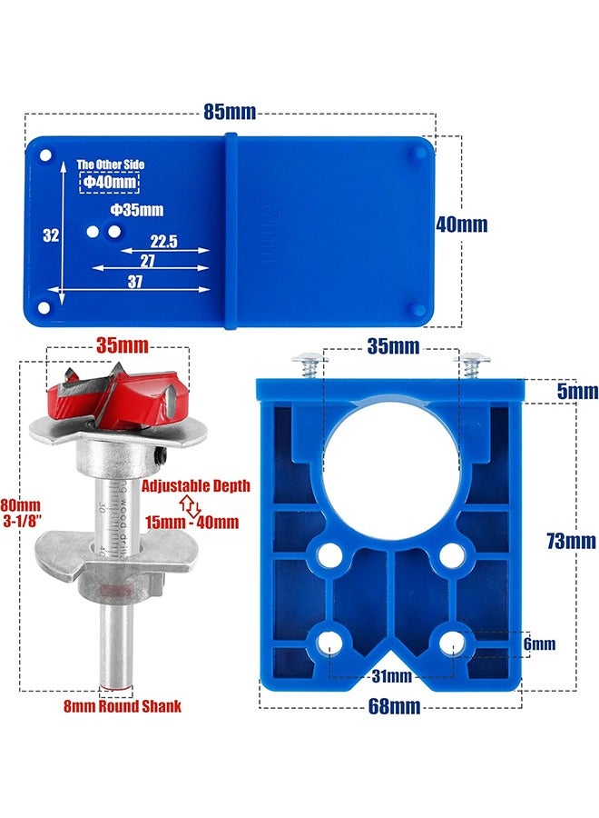 35mm Concealed Hinge Jig Kit - Adjustable Depth Carbide Forstner Drill Bit Hinge Boring Hole Saw Cutter with Door Hinges Drilling Guide for Cupboard Cabinet Door Hinge Installation  - Image 3