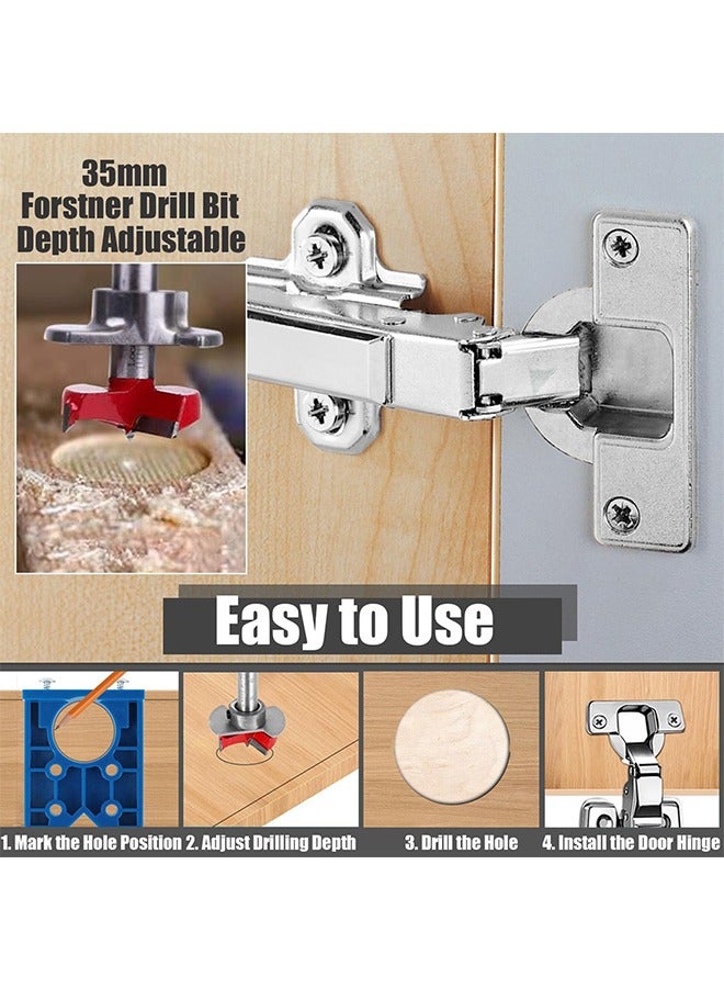 35mm Concealed Hinge Jig Kit - Adjustable Depth Carbide Forstner Drill Bit Hinge Boring Hole Saw Cutter with Door Hinges Drilling Guide for Cupboard Cabinet Door Hinge Installation  - Image 5