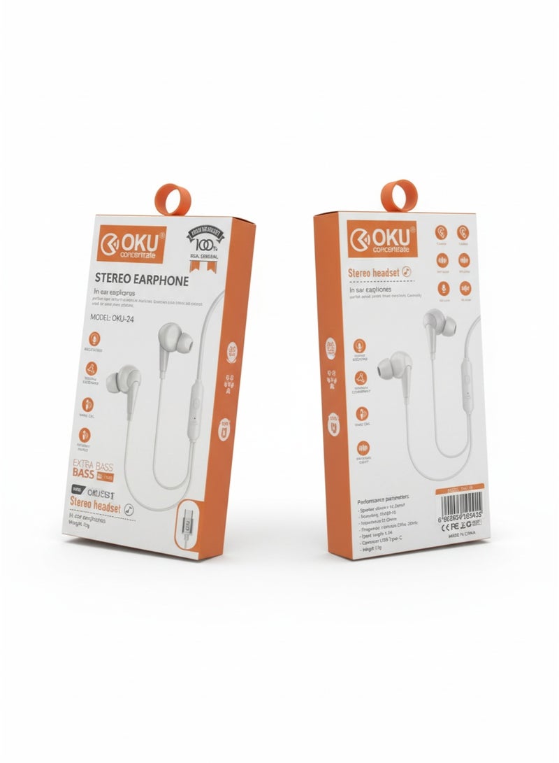 OKU Concentrate OKU-24 Type-C Stereo Earphone | Wired Headset with In-Line Mic and USB-C Connector - Image 2