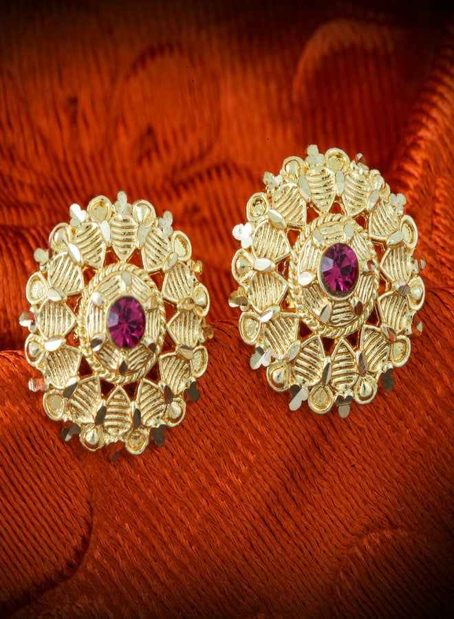 MEENAZ Traditional Temple 1 One Gram Gold Studs Ethnic 18k Brass South Indian Meenakari Antique Screw Back Ruby Stone Pink Stud Earrings Combo Set Pack For Women girls Latest -GOLD EAR RINGS STUD-M122 - Image 4