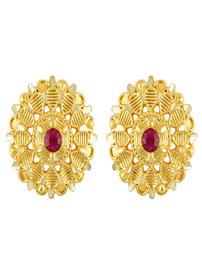 MEENAZ Traditional Temple 1 One Gram Gold Studs Ethnic 18k Brass South Indian Meenakari Antique Screw Back Ruby Stone Pink Stud Earrings Combo Set Pack For Women girls Latest -GOLD EAR RINGS STUD-M122 - Image 2