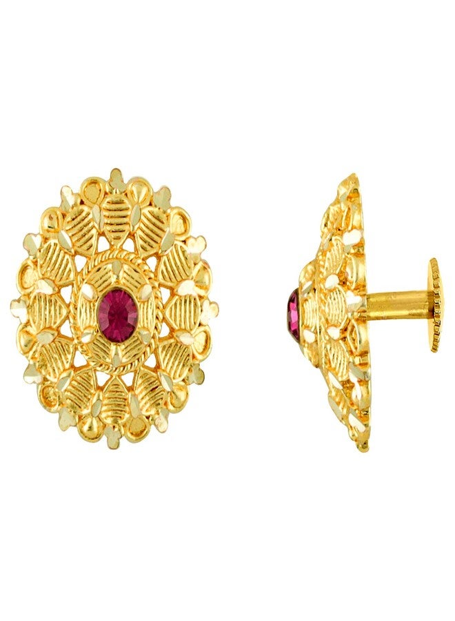MEENAZ Traditional Temple 1 One Gram Gold Studs Ethnic 18k Brass South Indian Meenakari Antique Screw Back Ruby Stone Pink Stud Earrings Combo Set Pack For Women girls Latest -GOLD EAR RINGS STUD-M122 - Image 3