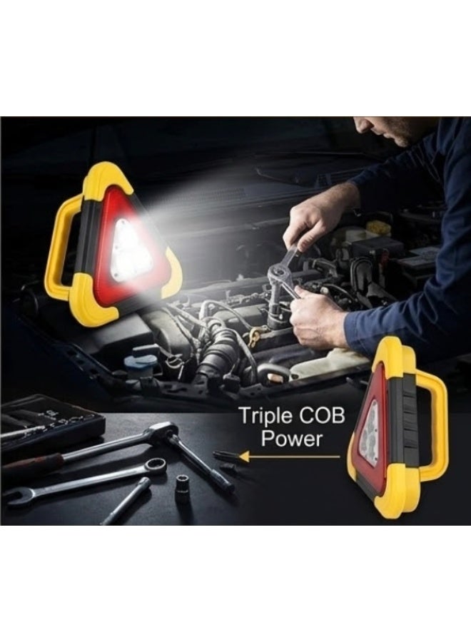 SolidX Multifunctional COB LED Emergency Warning Triangle Light with USB Rechargeable Work Lamp, Flashing Road Safety Light & 180° Adjustable Handle for Car, Camping & Emergency Use – Yellow/Black - Image 5