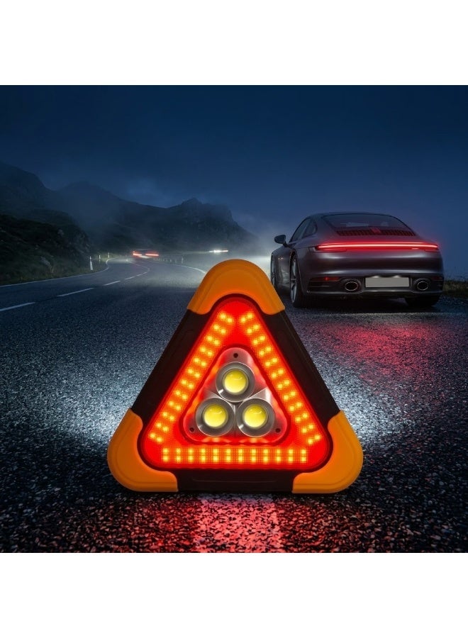 SolidX Multifunctional COB LED Emergency Warning Triangle Light with USB Rechargeable Work Lamp, Flashing Road Safety Light & 180° Adjustable Handle for Car, Camping & Emergency Use – Yellow/Black - Image 2