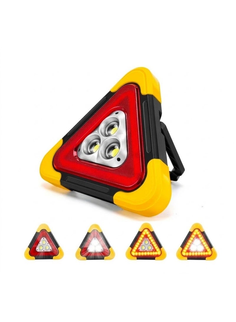 SolidX Multifunctional COB LED Emergency Warning Triangle Light with USB Rechargeable Work Lamp, Flashing Road Safety Light & 180° Adjustable Handle for Car, Camping & Emergency Use – Yellow/Black - Image 1