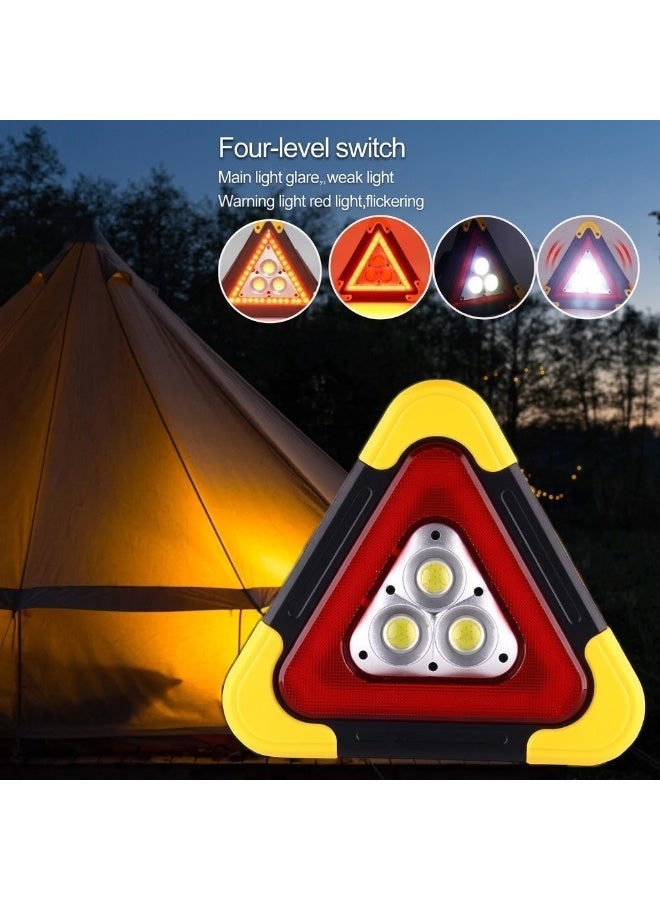 SolidX Multifunctional COB LED Emergency Warning Triangle Light with USB Rechargeable Work Lamp, Flashing Road Safety Light & 180° Adjustable Handle for Car, Camping & Emergency Use – Yellow/Black - Image 4