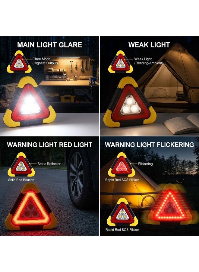 SolidX Multifunctional COB LED Emergency Warning Triangle Light with USB Rechargeable Work Lamp, Flashing Road Safety Light & 180° Adjustable Handle for Car, Camping & Emergency Use – Yellow/Black - Image 3