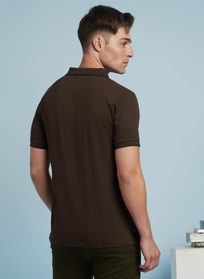 Dennis Lingo Men's Chicory Coffee Single Jersey Solid Pattern Regular Fit T-Shirt  - Image 5