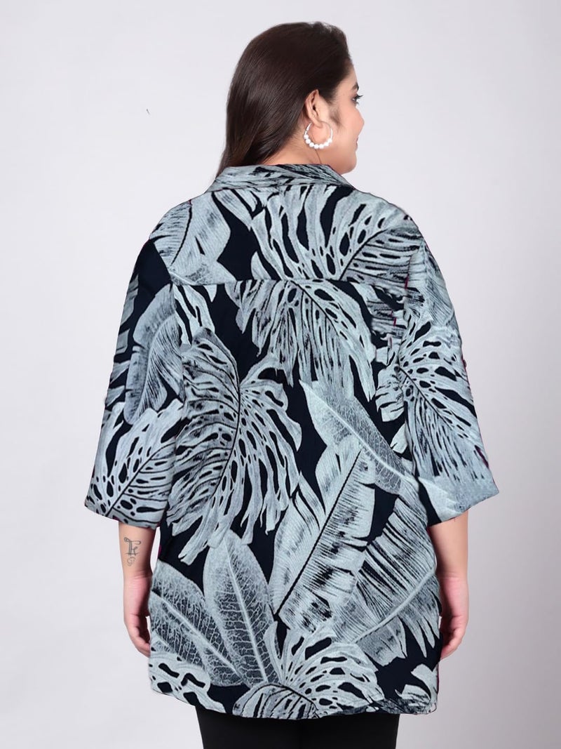 Indietoga Women Rayon Regular Fit Plus Size Rayon Longline Shirt Tops(P10001497_Dark Blue Printed_7XL) - Image 4