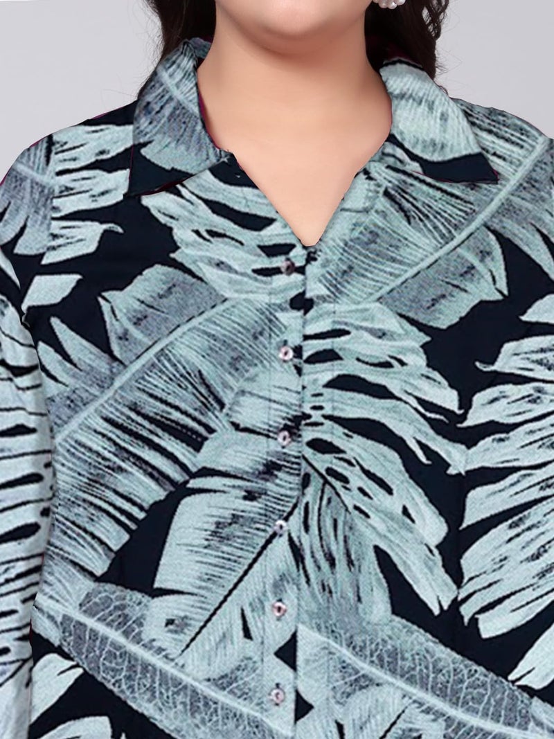 Indietoga Women Rayon Regular Fit Plus Size Rayon Longline Shirt Tops(P10001497_Dark Blue Printed_7XL) - Image 3