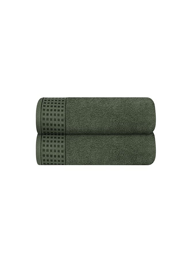 GLAMBURG 100% Cotton 2 Pack Oversized Bath Towel Set 28x55 Inches, Ultra Soft Highly Absorbant Compact Quickdry & Lightweight Large Bath Towels, Ideal for Gym Travel Camp Pool - Olive Green - Image 1