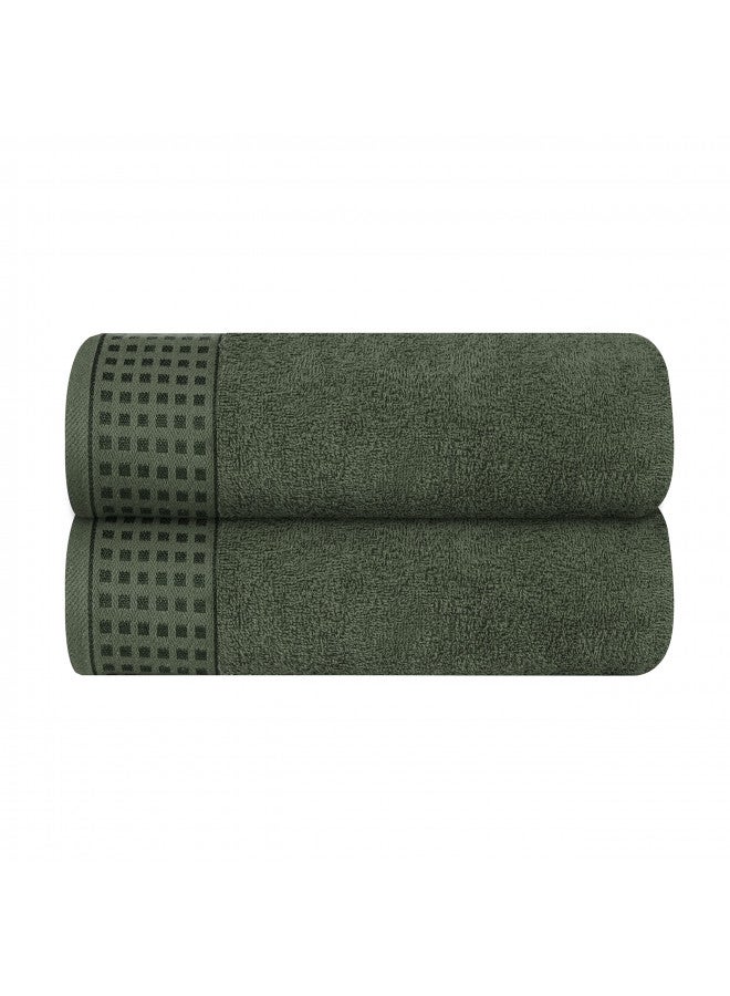 GLAMBURG 100% Cotton 2 Pack Oversized Bath Towel Set 28x55 Inches, Ultra Soft Highly Absorbant Compact Quickdry & Lightweight Large Bath Towels, Ideal for Gym Travel Camp Pool - Olive Green - Image 2