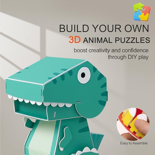 ROHSCE 3D Animal Puzzles for Kids Ages 48 DIY Educational Paper Craft Kit 5 Cartoon Animals STEM Learning Toys for Boys and Girls Easy to Assemble Birthday Gifts - Image 5