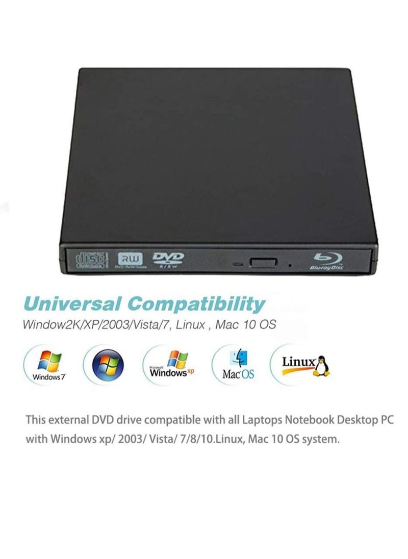 Other Manufacturer - External Blue Ray Drive USB 2.0 Ultra Slim CD DVD ROM CD DVD Burner Player writer for All Laptop NotebooDesktop with Windows 7 8 10 XP MAC OS Black - Image 1