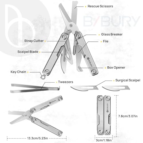 BIBURY Mini Multitool BI2052A, 8 in 1 Keychain EDC Scissors w/Window Breaker, Seat Belt Cutter, Bottle Opener for Outdoor Survival, Mini Multi Tool Cool Gadget TSA Approved, Gifts for Men and Women - Image 2