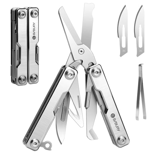 BIBURY Mini Multitool BI2052A, 8 in 1 Keychain EDC Scissors w/Window Breaker, Seat Belt Cutter, Bottle Opener for Outdoor Survival, Mini Multi Tool Cool Gadget TSA Approved, Gifts for Men and Women - Image 1