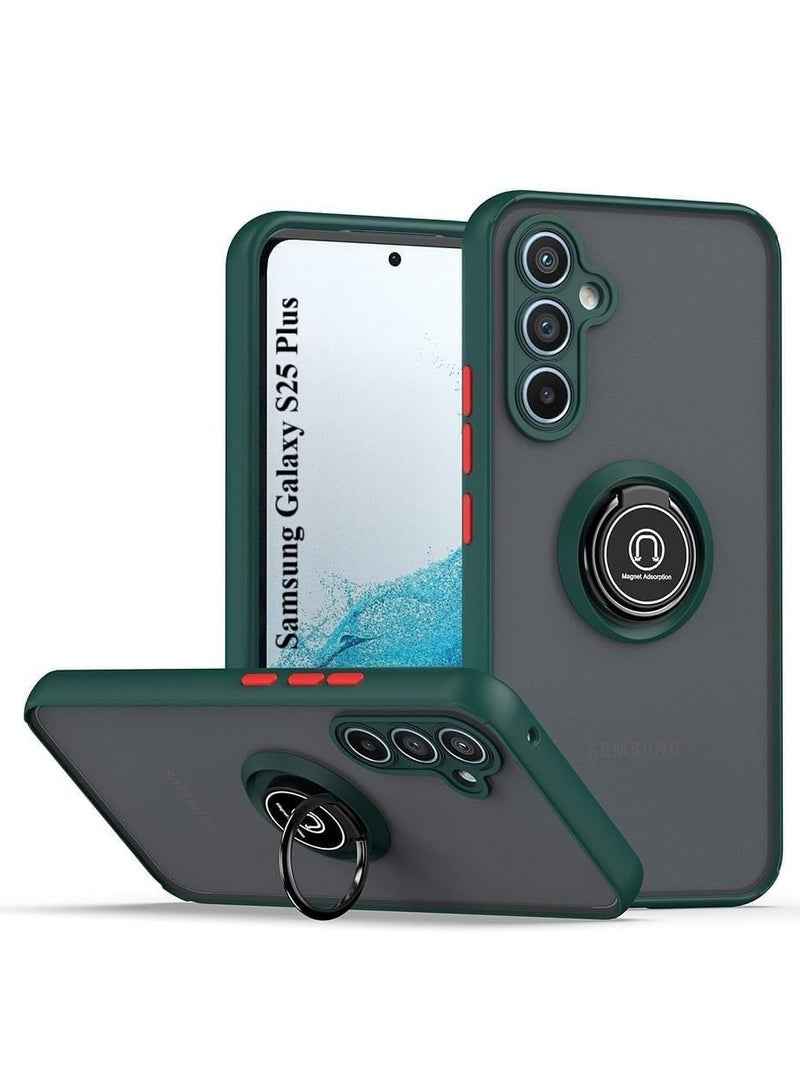 BORTONY Samsung Galaxy S25 Plus Kickstand Case Cover Rotational Metal Ring Shockproof Bumper Matte Finish Magnetic Car Mount Cover For Samsung Galaxy S25 Plus - Image 1