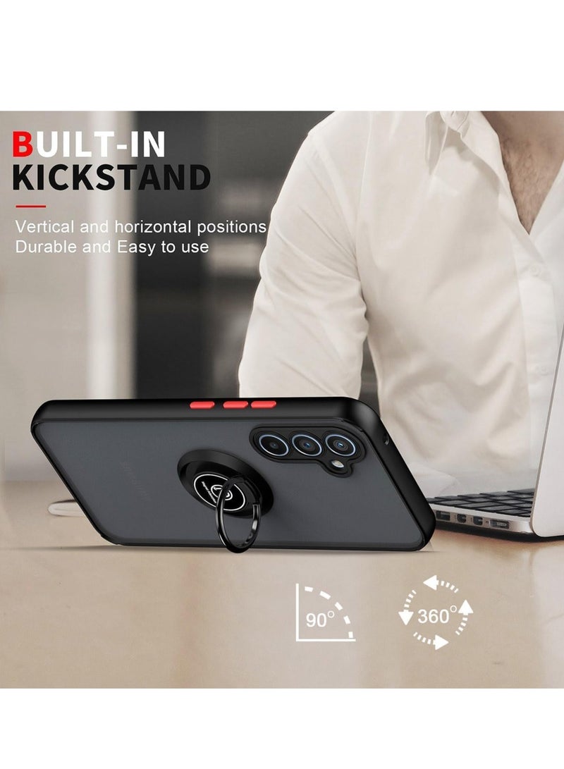 BORTONY Samsung Galaxy S25 Plus Kickstand Case Cover Rotational Metal Ring Shockproof Bumper Matte Finish Magnetic Car Mount Cover For Samsung Galaxy S25 Plus - Image 3