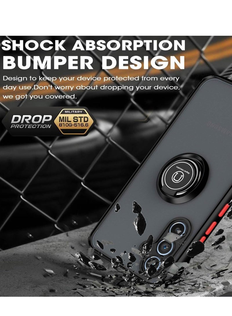 BORTONY Samsung Galaxy S25 Plus Kickstand Case Cover Rotational Metal Ring Shockproof Bumper Matte Finish Magnetic Car Mount Cover For Samsung Galaxy S25 Plus - Image 5