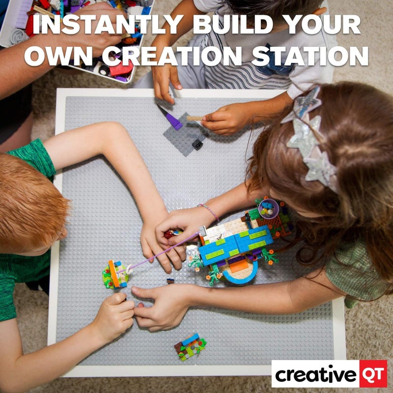 Creative QT Peel-and-Stick Building Baseplates - 4-Pack 10 x 10 in Gray Adhesive Brick Baseplates for Building Toy Brick & Block Play on Tables & Walls - Stackable Creative Building Toy Pack - Image 2