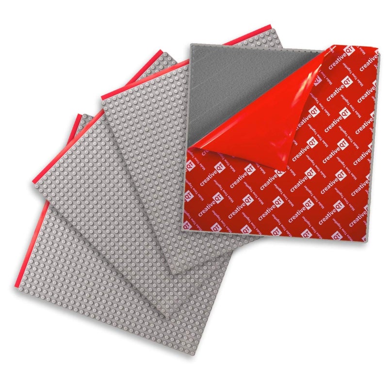 Creative QT Peel-and-Stick Building Baseplates - 4-Pack 10 x 10 in Gray Adhesive Brick Baseplates for Building Toy Brick & Block Play on Tables & Walls - Stackable Creative Building Toy Pack - Image 1