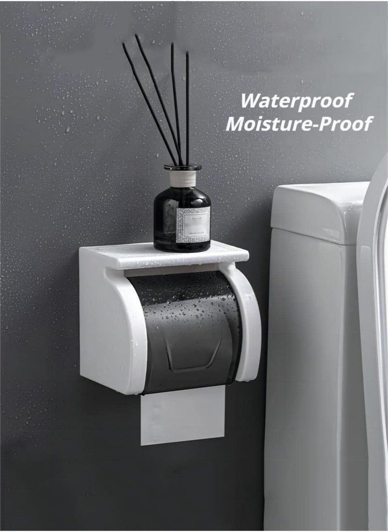 Self Adhesive Toilet Paper Holder with Shelf, Waterproof Toilet Paper Holder Wall Mount, Bathroom Toilet Paper Holder, Toilet Paper Roll Holder for Bathroom and Washroom, White - Image 3