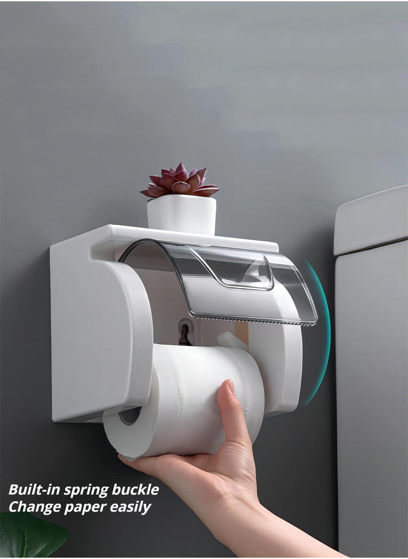 Self Adhesive Toilet Paper Holder with Shelf, Waterproof Toilet Paper Holder Wall Mount, Bathroom Toilet Paper Holder, Toilet Paper Roll Holder for Bathroom and Washroom, White - Image 4