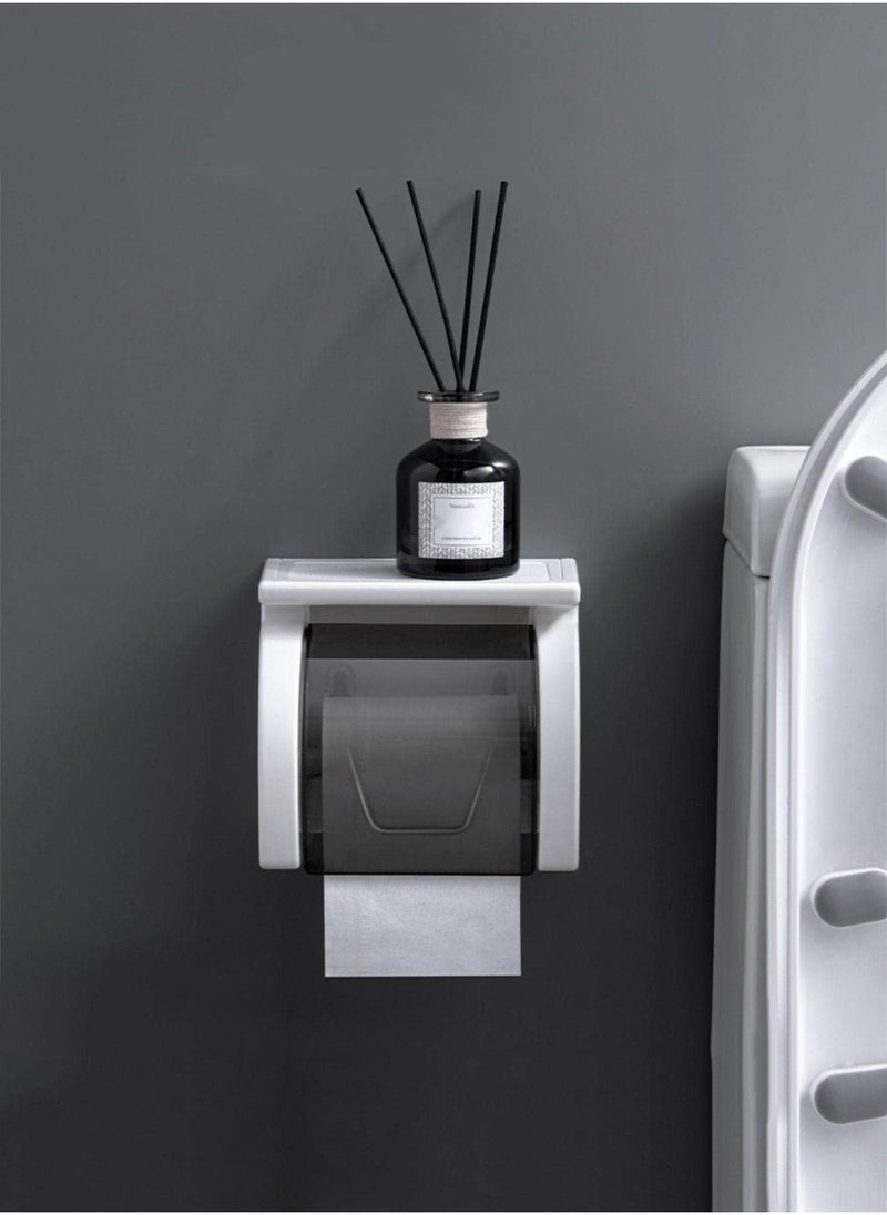 Self Adhesive Toilet Paper Holder with Shelf, Waterproof Toilet Paper Holder Wall Mount, Bathroom Toilet Paper Holder, Toilet Paper Roll Holder for Bathroom and Washroom, White - Image 2