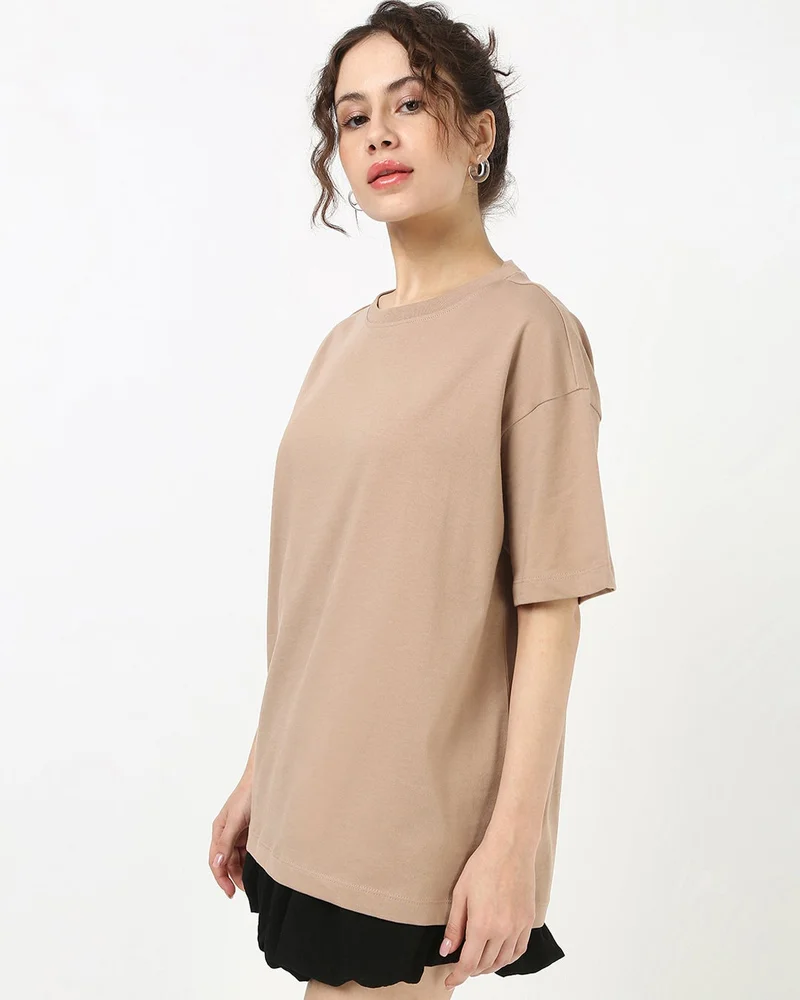 bewakoof Women's Ginger Root Brown Oversized T-shirt