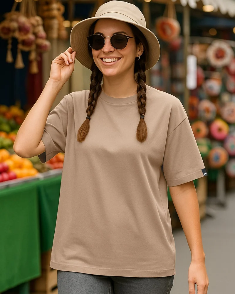 bewakoof Women's Ginger Root Brown Oversized T-shirt