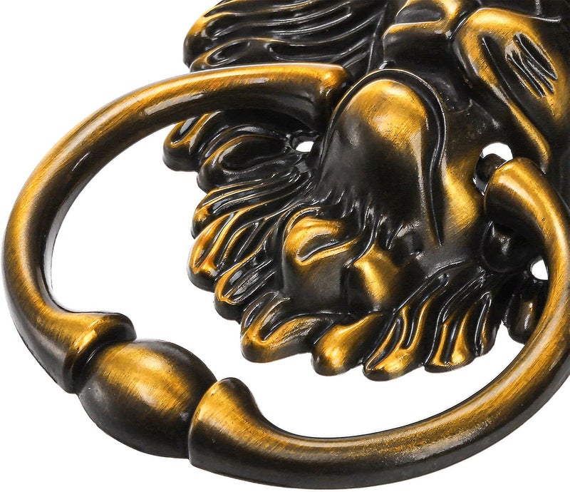 Youeon 2 Pcs Lion Head Door Knocker, 6 Inch Decorative Door & Gate Knocker with Mounting Screws, Antique Brass Door Knocker for Front Door, Cabinet - Image 3