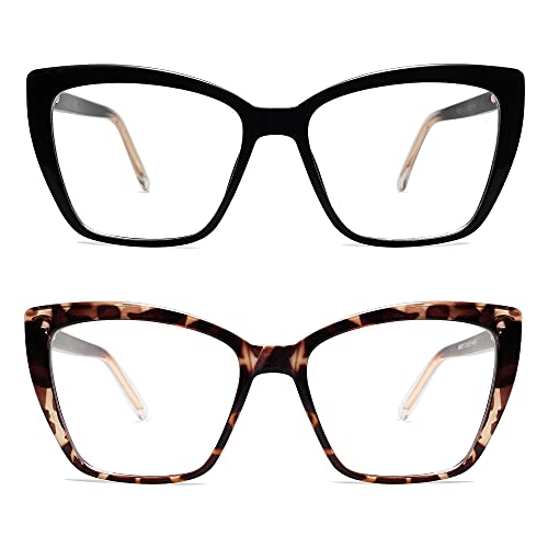 AMOMOMA Trendy TR90 Oversized Blue Light Reading Glasses Women,Stylish Square Cat Eye Glasses AM6031 C1+C6 2.0 x - Image 4