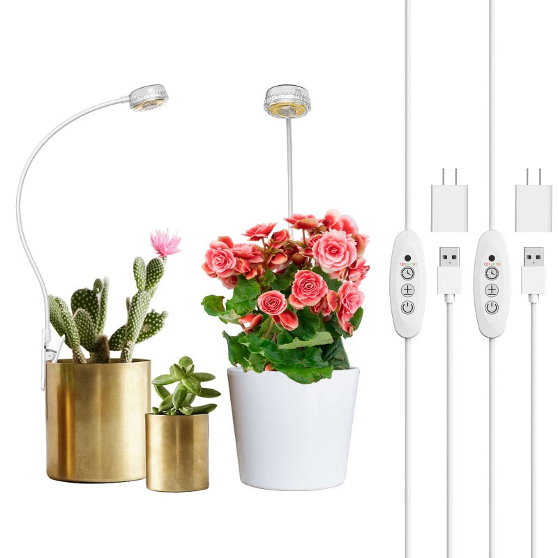SANSI Grow Lights for Indoor Plants, LED Pot Clip Plant Light for Growing, 4000K Full Spectrum Plant Growing Lamp with 4-Level Dimmable, Auto On Off Timing 3 6 12 Hrs for Small Plants, White 5V 2-Pack - Image 1