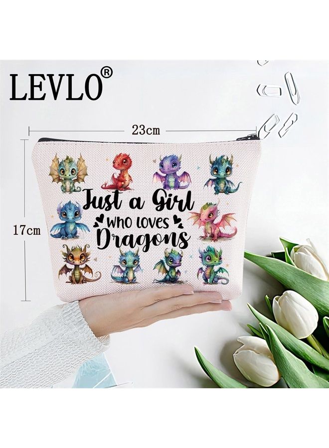 LEVLO Funny Dragon Cosmetic Make up Bag Animal Lover Gift Just A Girl Who Loves Dragons Makeup Zipper Pouch Bag Dragons Lover Gift Dragon Merch(Dragons) - Image 2