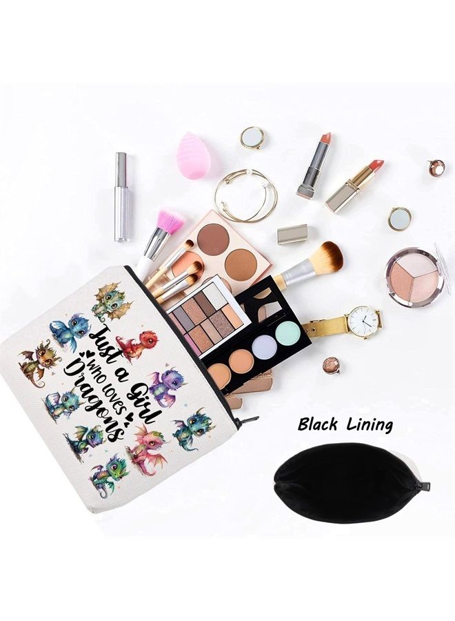 LEVLO Funny Dragon Cosmetic Make up Bag Animal Lover Gift Just A Girl Who Loves Dragons Makeup Zipper Pouch Bag Dragons Lover Gift Dragon Merch(Dragons) - Image 3