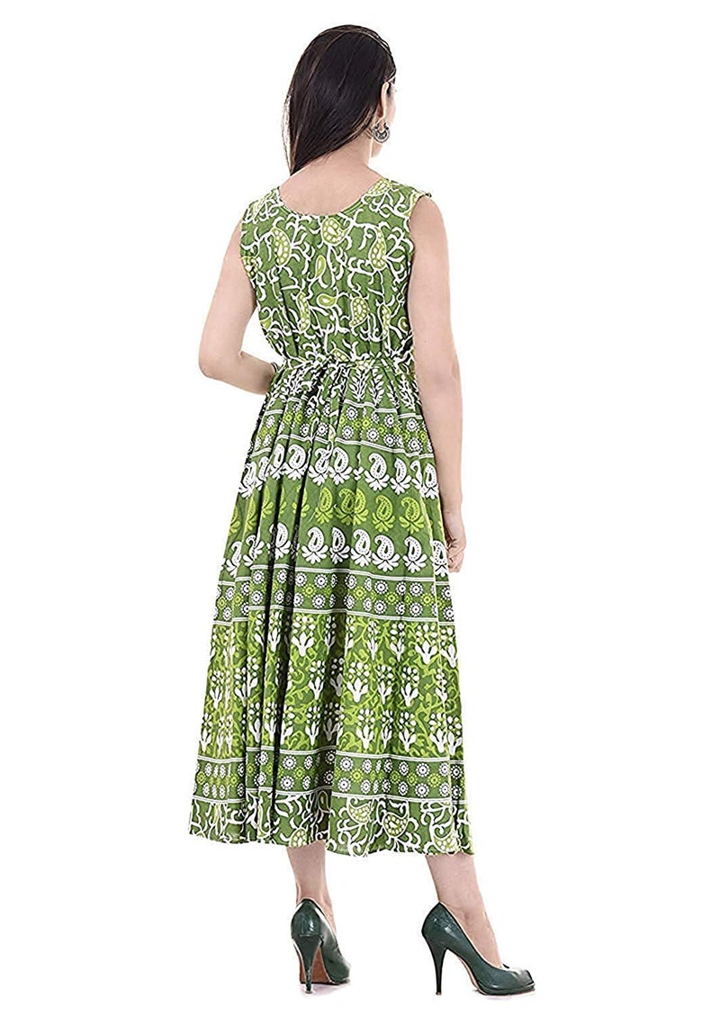 Monique Brand Present Made in India Product Women's 100% Cotton Jaipuri Print Long Midi Maxi Dress (FUL BOOTI__PG__Free Size_42XL_) - Image 2