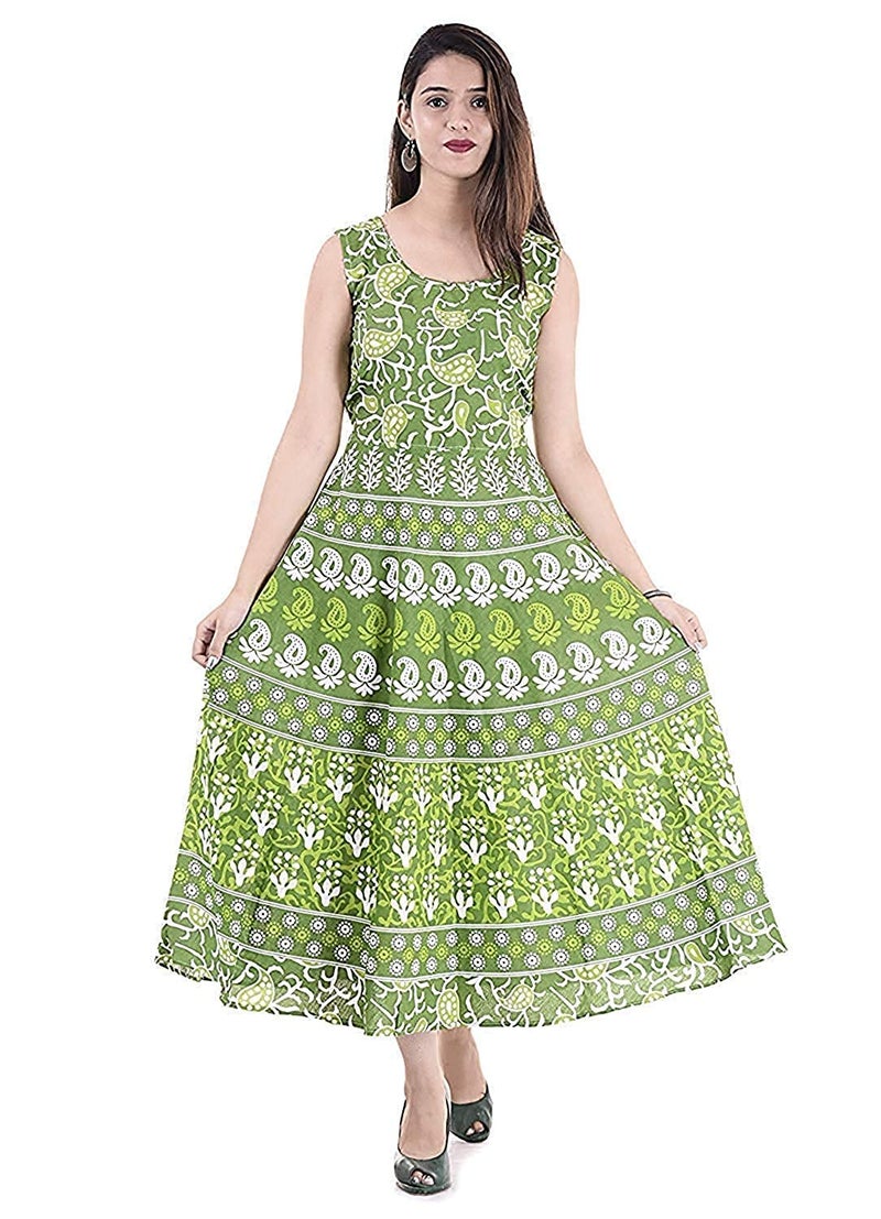 Monique Brand Present Made in India Product Women's 100% Cotton Jaipuri Print Long Midi Maxi Dress (FUL BOOTI__PG__Free Size_42XL_) - Image 5
