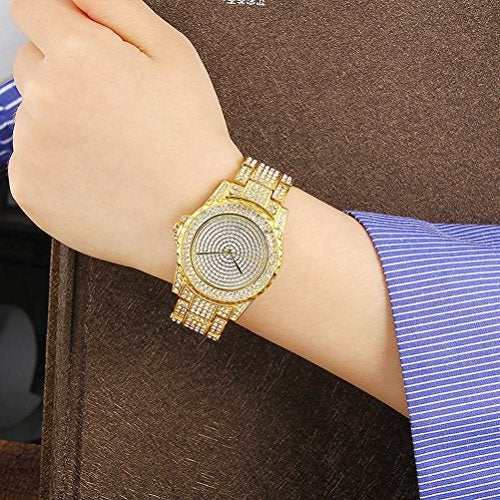 ARMRA Diamond Watch Iced Out Bling Rhinestone Gold Plated Silver Watch Stainless Steel Quartz Wrist Watches for Women Ladies Hip hop Men - Image 4