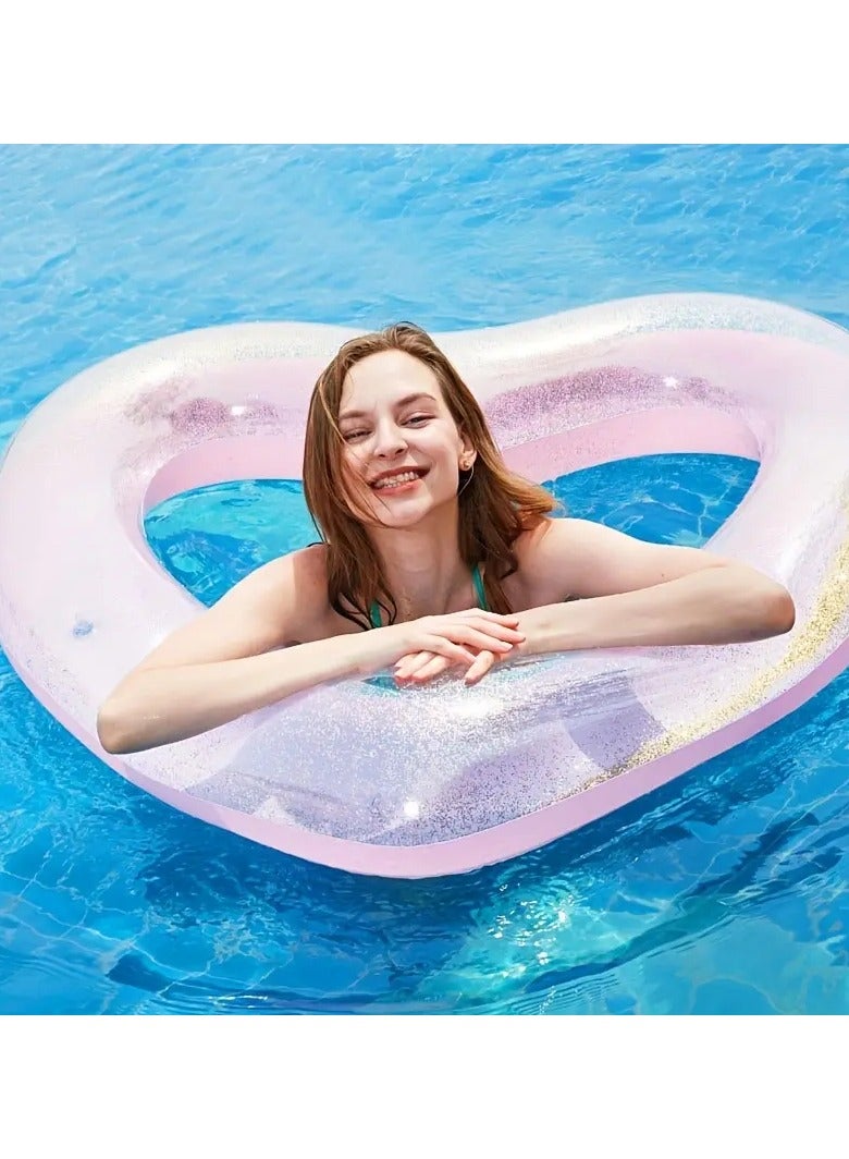 Goolsky Heart Shape Swimming Ring With Sequin, Adult Thickened Swimming Ring Floating Bed, 90cm - Image 1