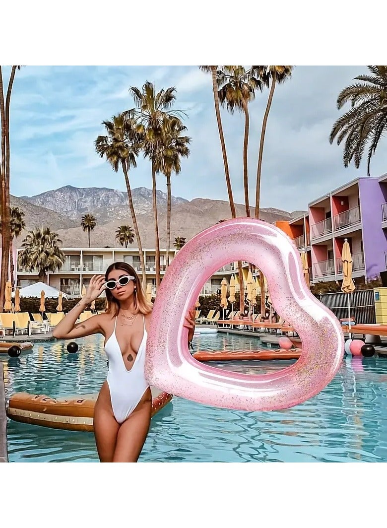 Goolsky Heart Shape Swimming Ring With Sequin, Adult Thickened Swimming Ring Floating Bed, 90cm - Image 2
