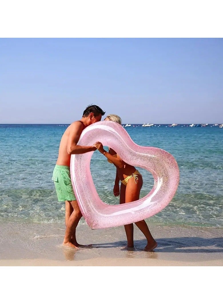 Goolsky Heart Shape Swimming Ring With Sequin, Adult Thickened Swimming Ring Floating Bed, 90cm - Image 3