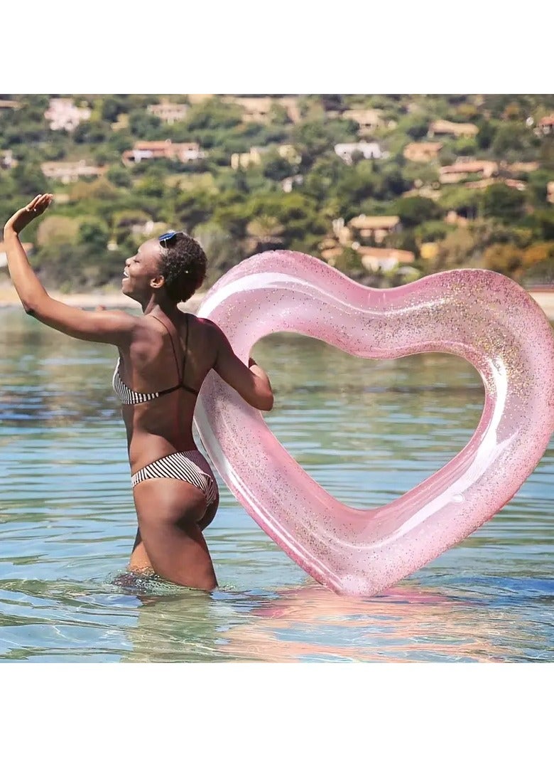 Goolsky Heart Shape Swimming Ring With Sequin, Adult Thickened Swimming Ring Floating Bed, 90cm - Image 4