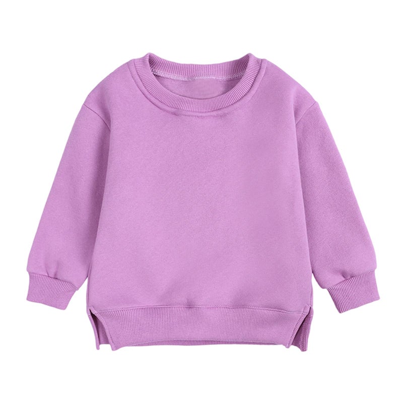 YAGATA Toddler Sweatshirt Baby Boys Girls Long Sleeve Shirts Kids Cotton Solid Fall Winter Pullover Tee Tops Blouse 6-7 Years Purple 130 - Image 1