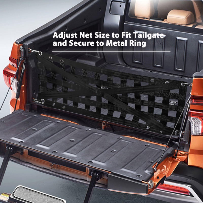 GADFISH Tailgate Net with Adjustable Buckle Straps, 54"x17.7" Tailgate Cargo Net for Truck Bed, Perfect for Jeep, Pickup, Truck, Chevrolet, Ford (Black) - Image 3