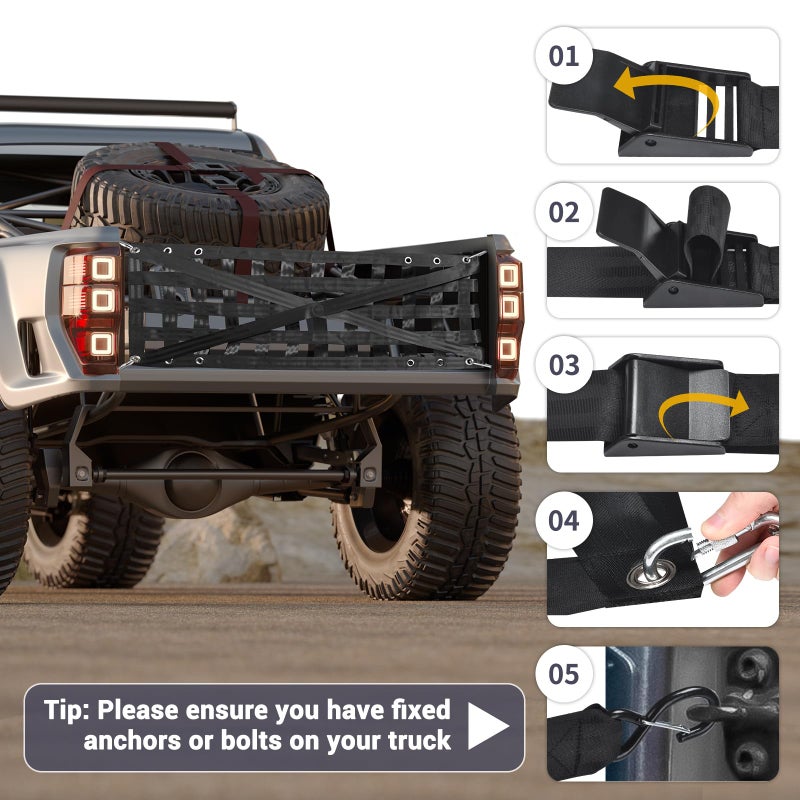 GADFISH Tailgate Net with Adjustable Buckle Straps, 54"x17.7" Tailgate Cargo Net for Truck Bed, Perfect for Jeep, Pickup, Truck, Chevrolet, Ford (Black) - Image 4