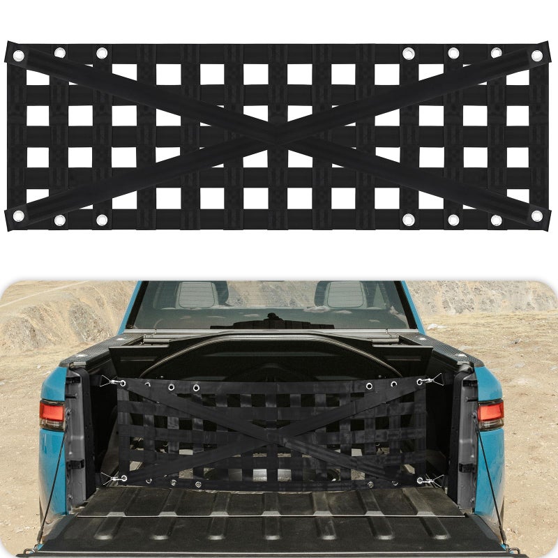 GADFISH Tailgate Net with Adjustable Buckle Straps, 54"x17.7" Tailgate Cargo Net for Truck Bed, Perfect for Jeep, Pickup, Truck, Chevrolet, Ford (Black) - Image 1